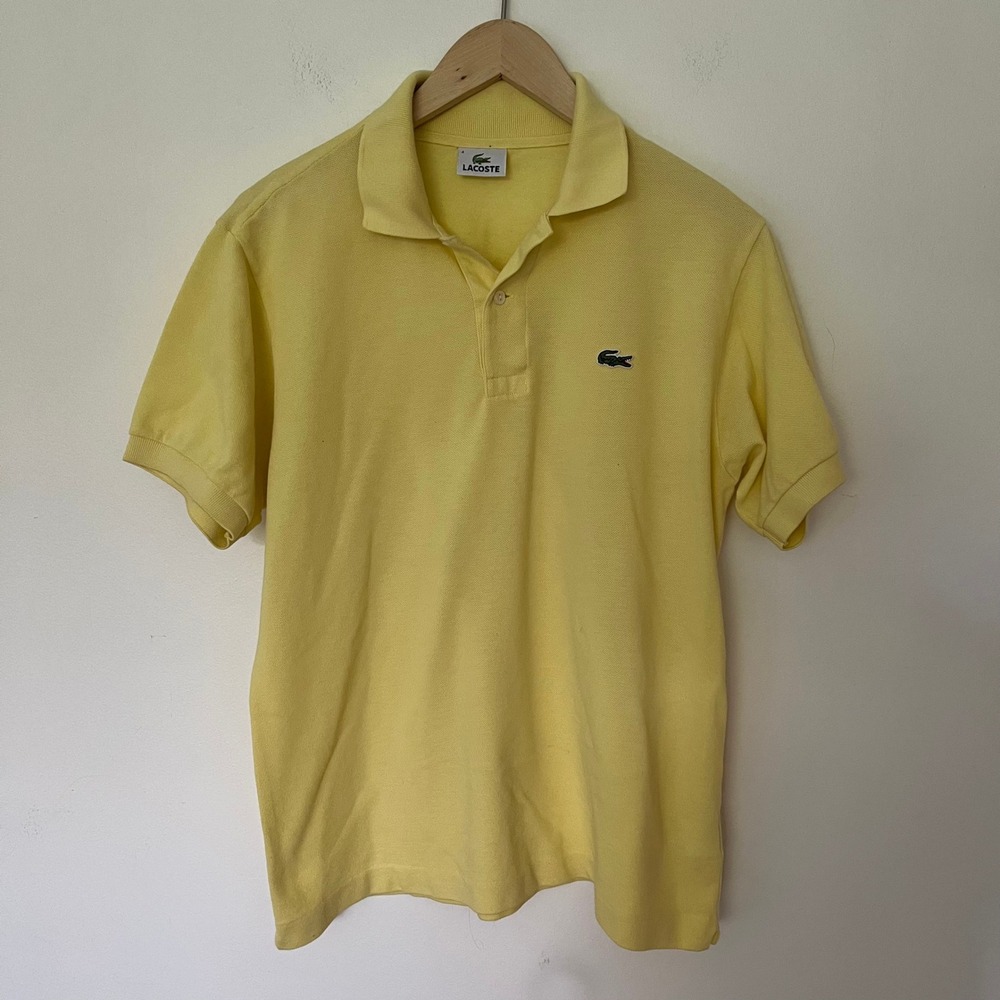 Lacoste Mens Short Sleeve Pique Polo Shirt Yellow Size 4 Medium Logo Classic